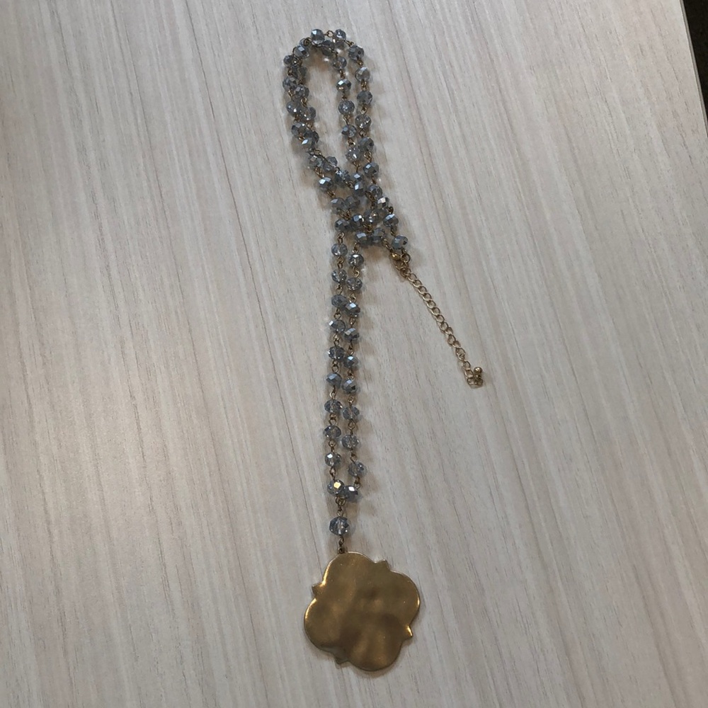 Gold Medallion Rhinestone Necklace - Picture 8 of 10